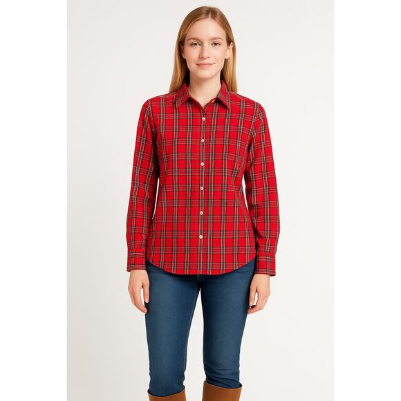 Talbots Petites Women’s Shirt 6P Red Plaid Cotton Blend Long Sleeve Button Front - Picture 1 of 11